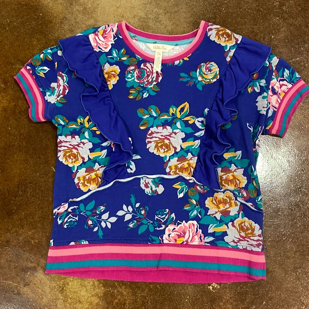 Matilda Jane Passing Notes short sleeve floral ruffle top size 8.